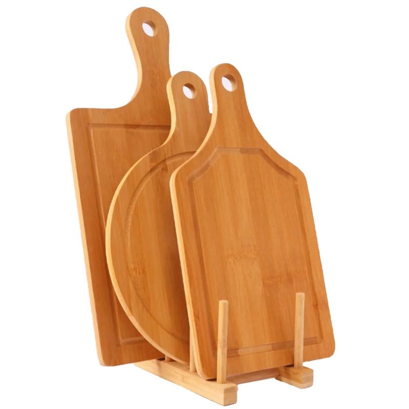 Guojanfon Bamboo Cutting Board Set 3PCS Meat Chopping Boards Pizza Peel Paddle with Handle for Homemade Baking Pizza Bread Cake Fruit Vegetables (3PCS Set- Board) - Image 1